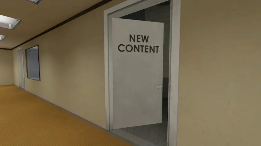 A door with New Content written on it